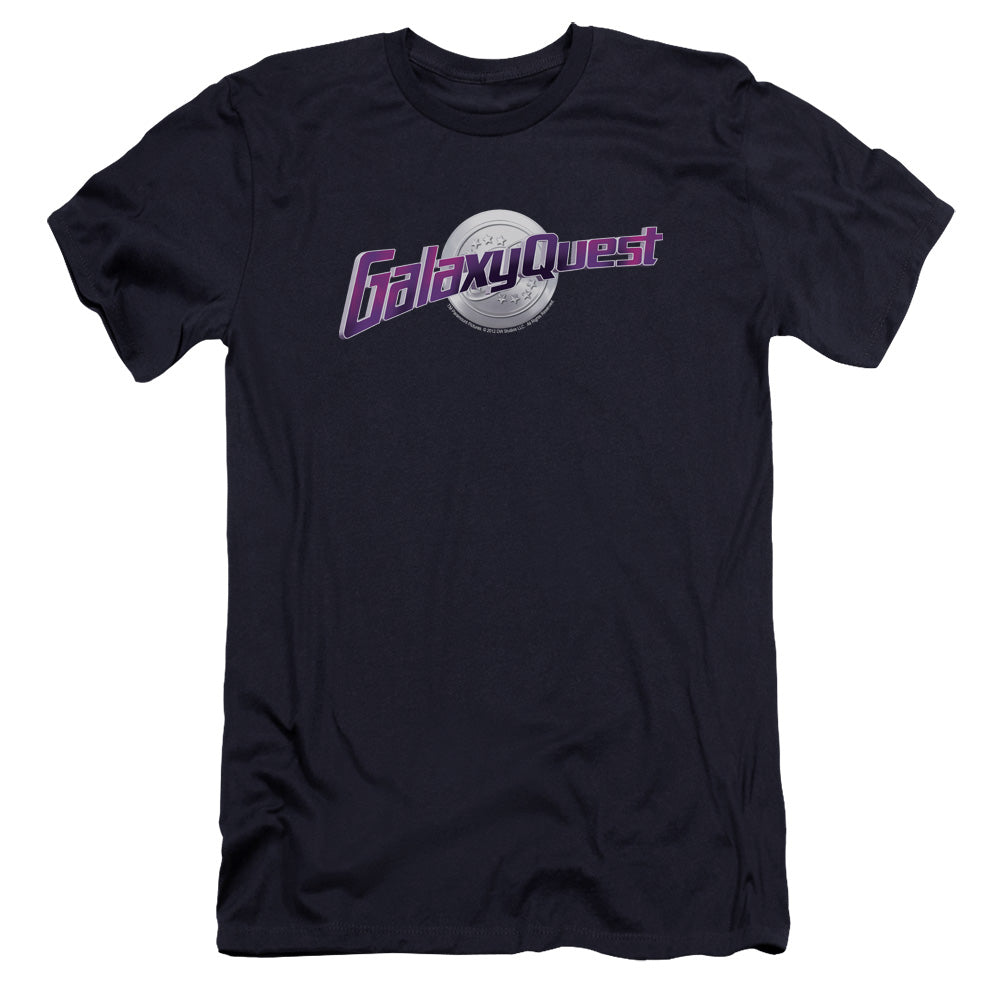 AN OFFCIALLY LICENSED GALAXY QUEST LOGO MEN'S PREMIUM SLIM FIT T-SHIRT NAVY