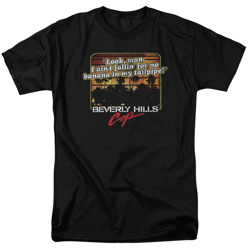AN OFFCIALLY LICENSED BEVERLY HILLS COP BANANA IN MY TAILPIPE MEN'S REGULAR FIT T-SHIRT BLACK