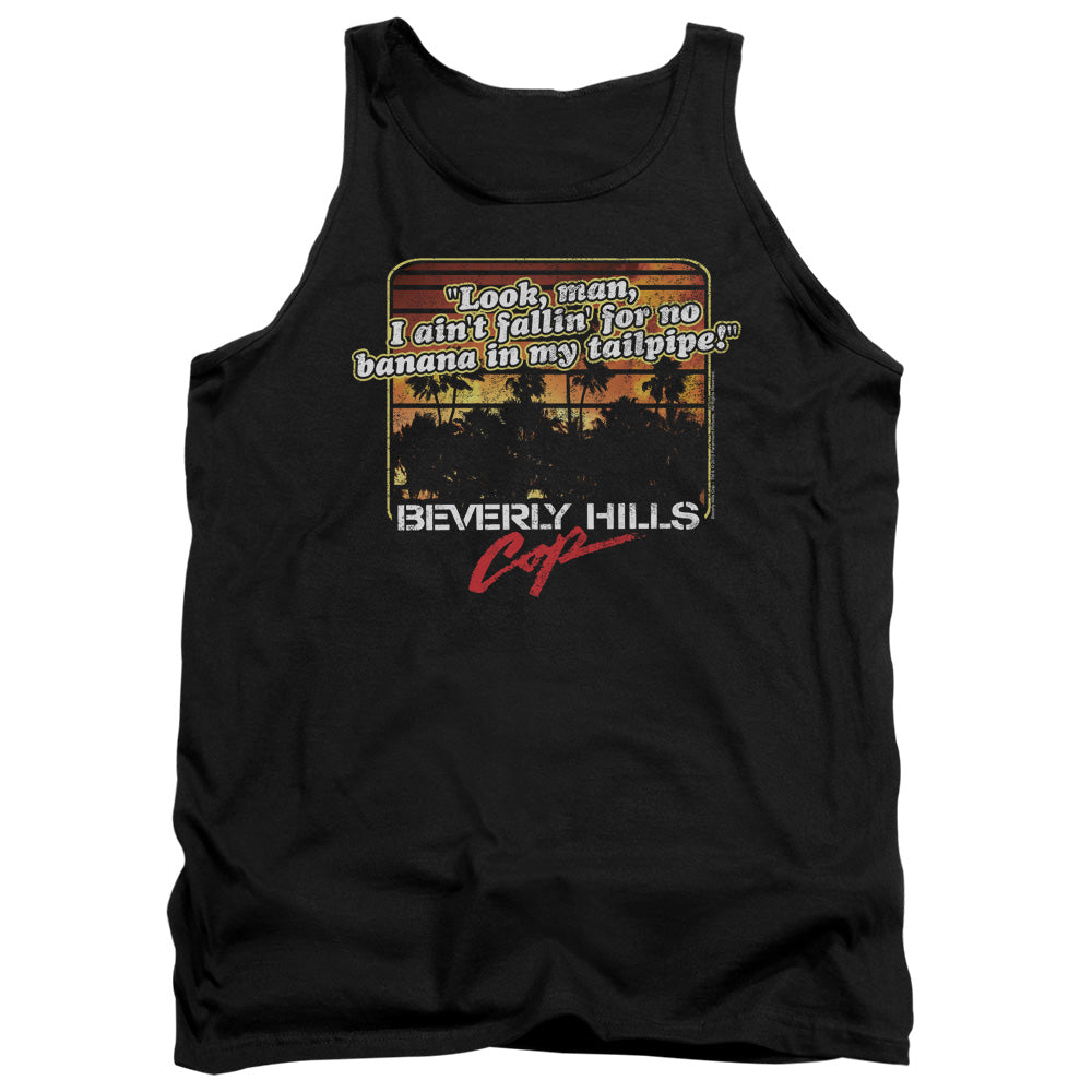 AN OFFCIALLY LICENSED BEVERLY HILLS COP BANANA IN MY TAILPIPE ADULT UNISEX TANK TOP BLACK