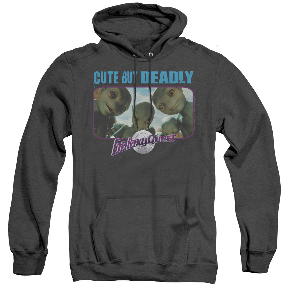 AN OFFCIALLY LICENSED GALAXY QUEST CUTE BUT DEADLY ADULT UNISEX HEATHER PULLOVER HOODIE BLACK