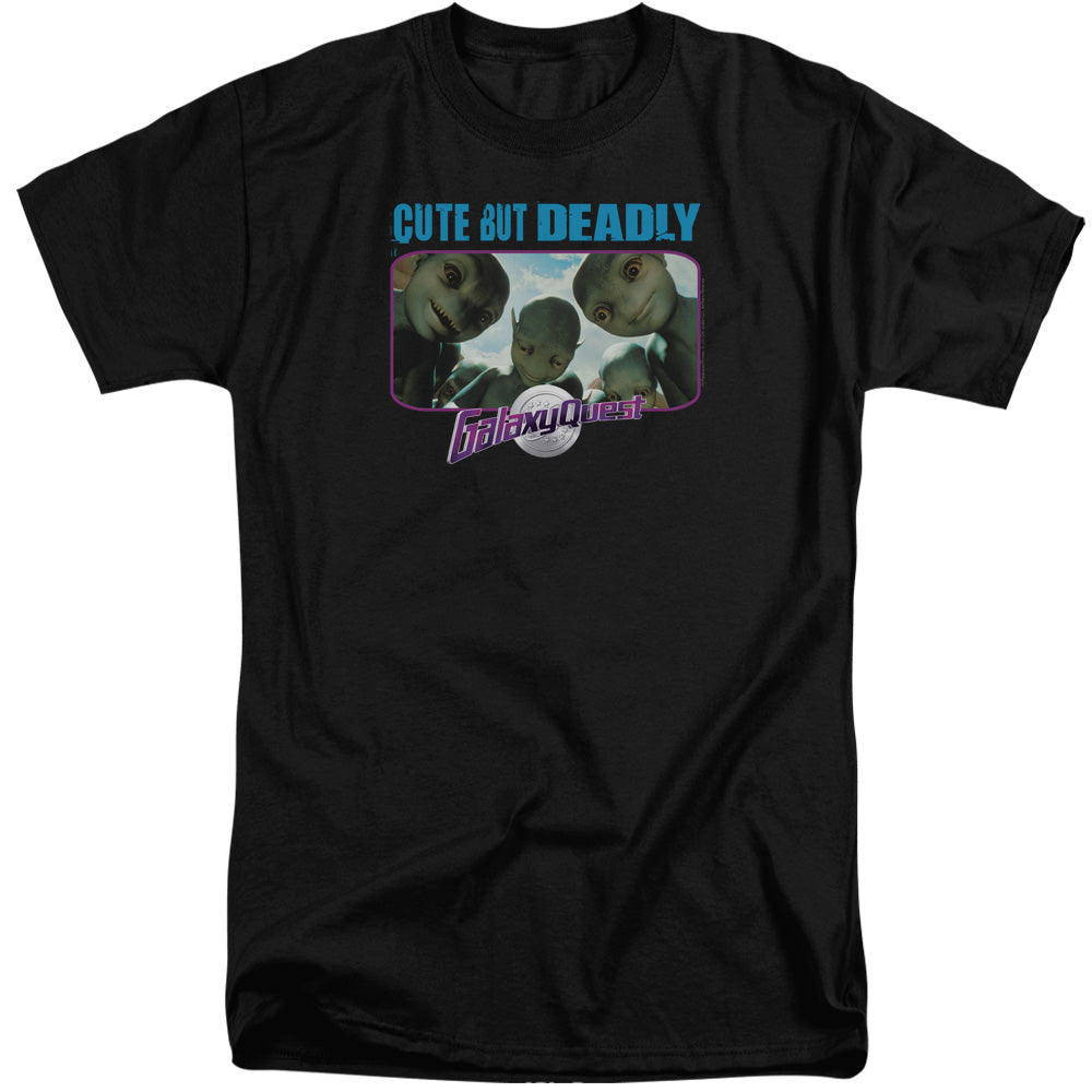 AN OFFCIALLY LICENSED GALAXY QUEST CUTE BUT DEADLY MEN'S TALL FIT T-SHIRT BLACK