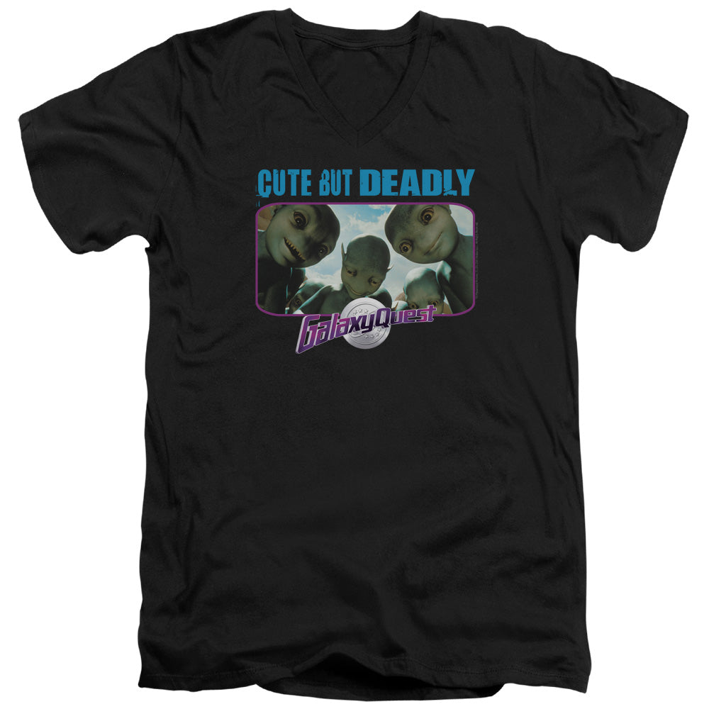 AN OFFCIALLY LICENSED GALAXY QUEST CUTE BUT DEADLY MEN'S V-NECK T-SHIRT BLACK