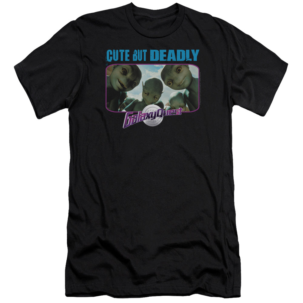 AN OFFCIALLY LICENSED GALAXY QUEST CUTE BUT DEADLY MEN'S PREMIUM SLIM FIT T-SHIRT BLACK