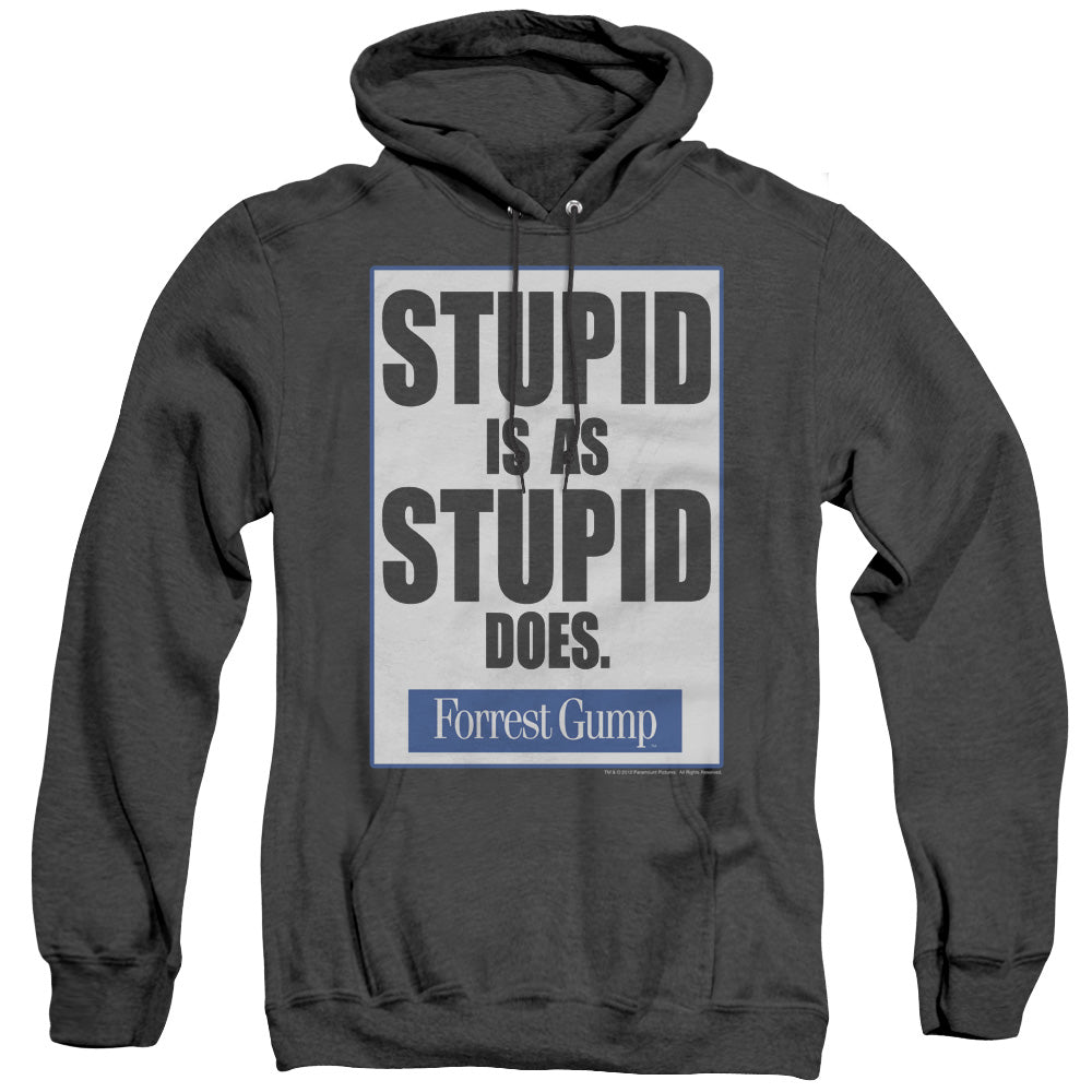 AN OFFCIALLY LICENSED FORREST GUMP STUPID IS ADULT UNISEX HEATHER PULLOVER HOODIE BLACK
