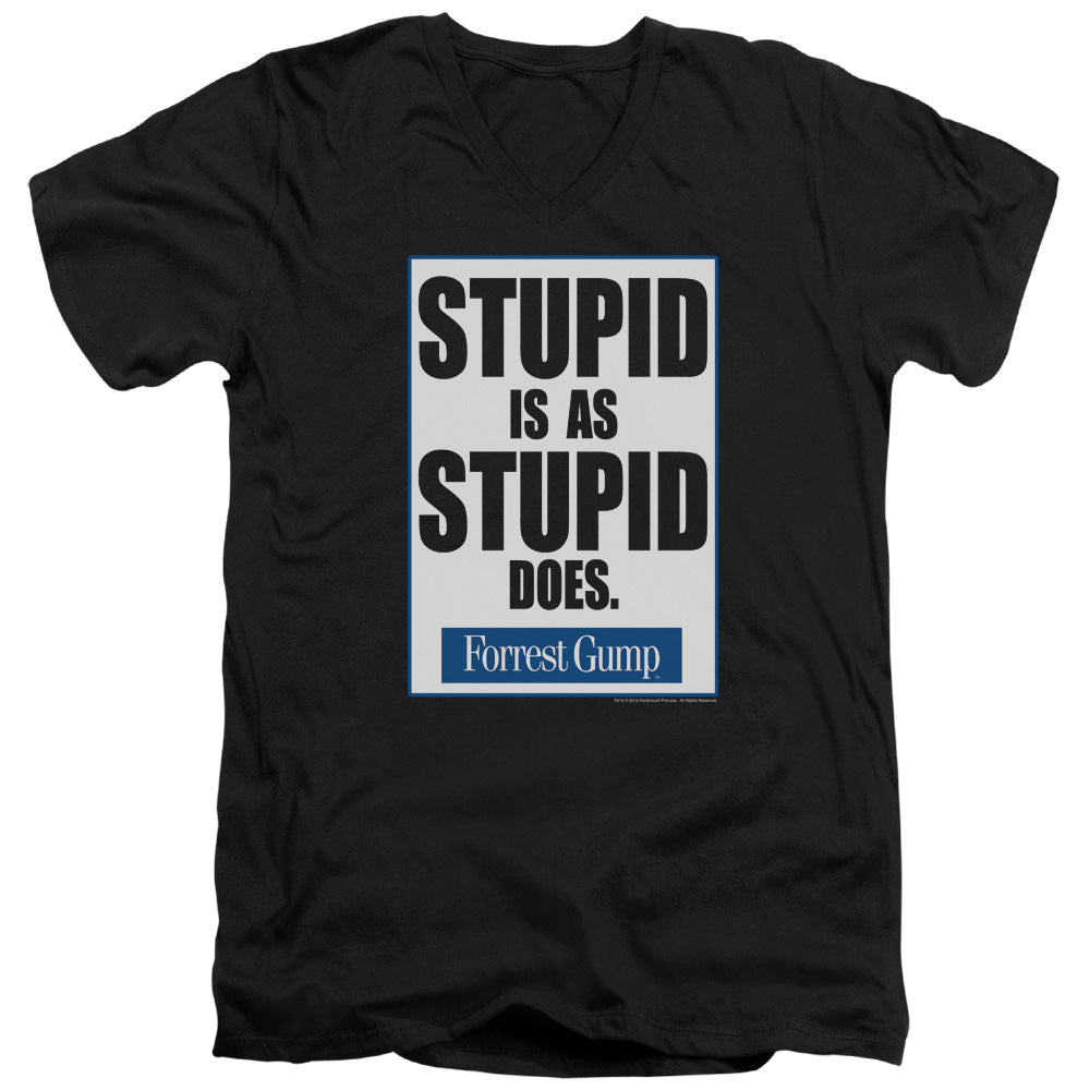 AN OFFCIALLY LICENSED FORREST GUMP STUPID IS MEN'S V-NECK T-SHIRT BLACK