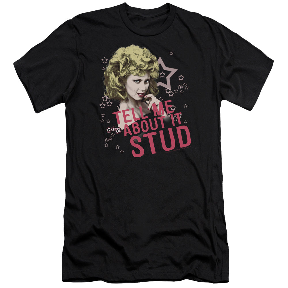 AN OFFCIALLY LICENSED GREASE TELL ME ABOUT IT STUD MEN'S PREMIUM SLIM FIT T-SHIRT BLACK