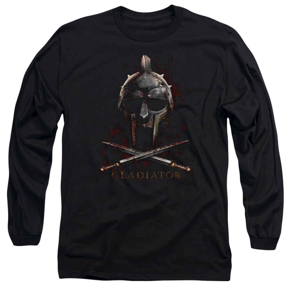 AN OFFCIALLY LICENSED GLADIATOR HELMET MEN'S LONG SLEEVE T-SHIRT BLACK