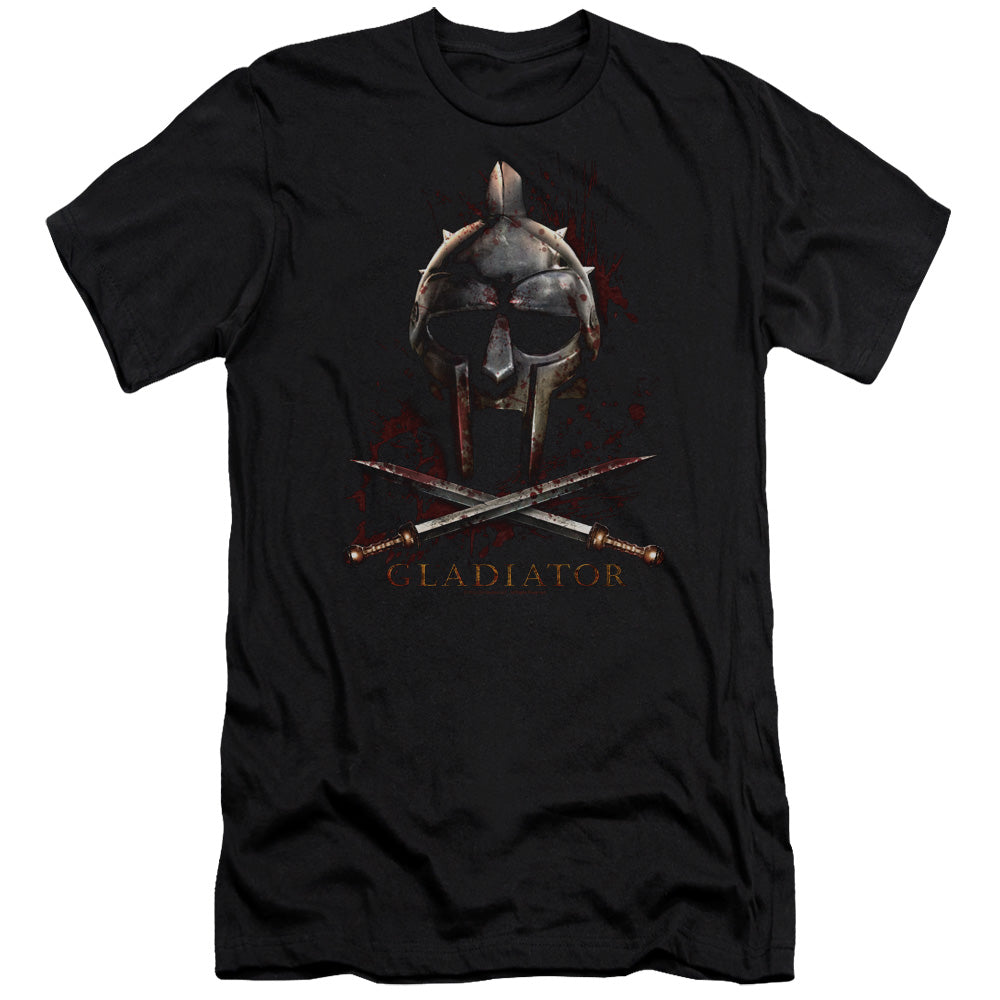 AN OFFCIALLY LICENSED GLADIATOR HELMET MEN'S PREMIUM SLIM FIT T-SHIRT BLACK