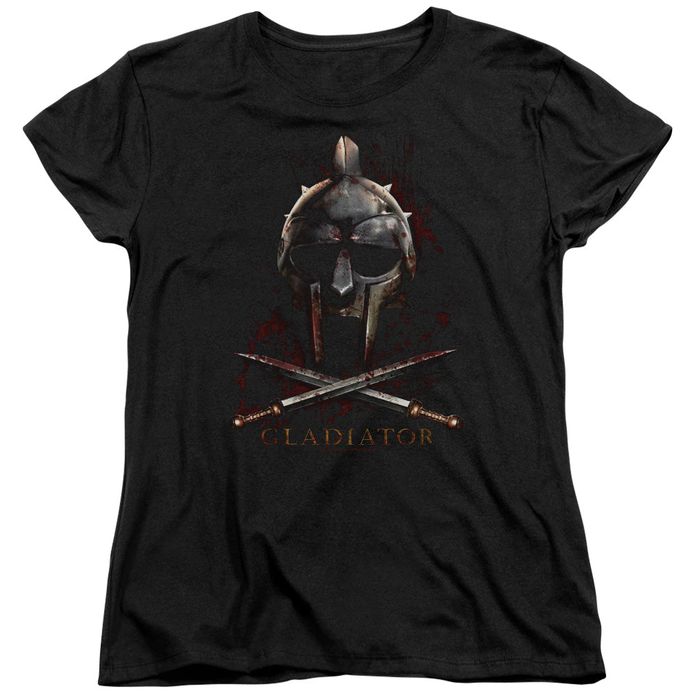 AN OFFCIALLY LICENSED GLADIATOR HELMET WOMEN'S REGULAR FIT T-SHIRT BLACK