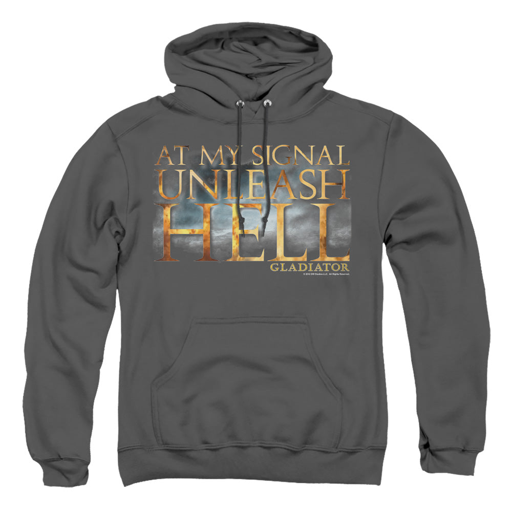 AN OFFCIALLY LICENSED GLADIATOR UNLEASH HELL ADULT UNISEX PULLOVER HOODIE BLACK