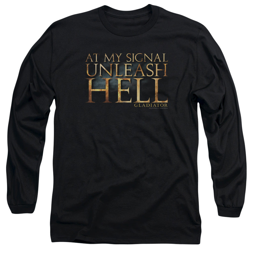 AN OFFCIALLY LICENSED GLADIATOR UNLEASH HELL MEN'S LONG SLEEVE T-SHIRT BLACK