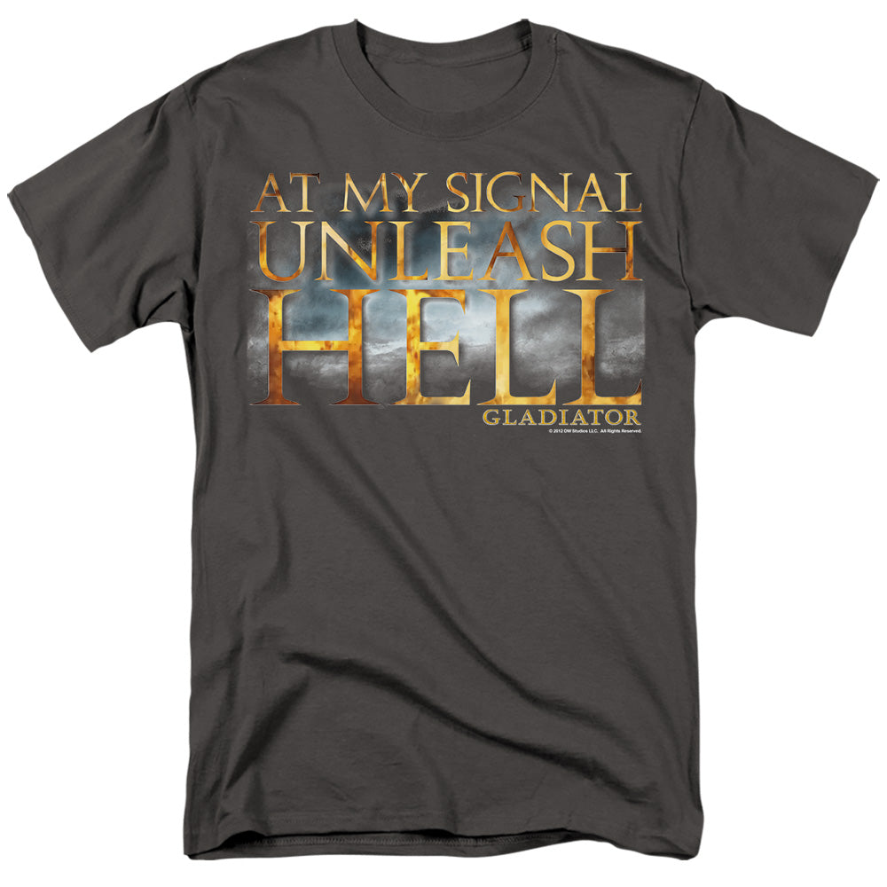 AN OFFCIALLY LICENSED GLADIATOR UNLEASH HELL MEN'S REGULAR FIT T-SHIRT BLACK