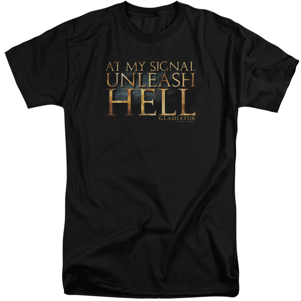 AN OFFCIALLY LICENSED GLADIATOR UNLEASH HELL MEN'S TALL FIT T-SHIRT BLACK