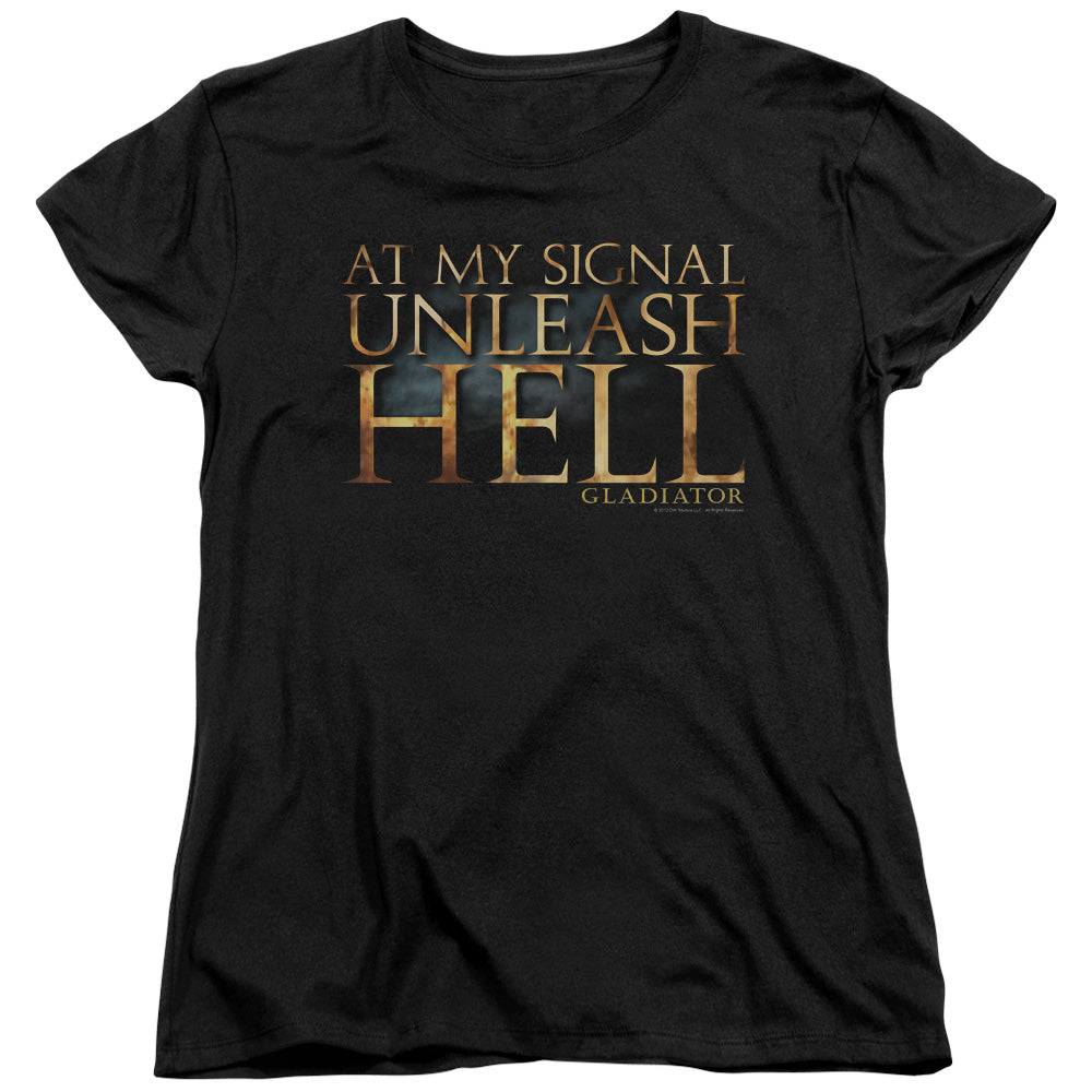 AN OFFCIALLY LICENSED GLADIATOR UNLEASH HELL WOMEN'S REGULAR FIT T-SHIRT BLACK