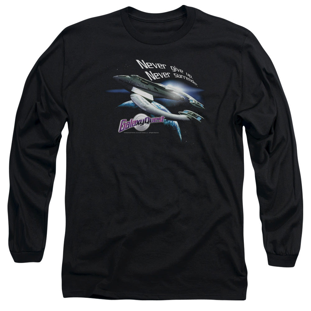 AN OFFCIALLY LICENSED GALAXY QUEST NEVER SURRENDER MEN'S LONG SLEEVE T-SHIRT BLACK