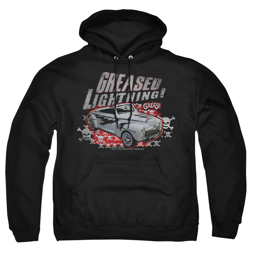 AN OFFCIALLY LICENSED GREASE GREASED LIGHTENING ADULT UNISEX PULLOVER HOODIE BLACK