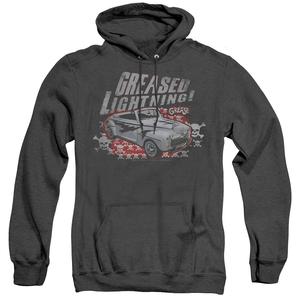 AN OFFCIALLY LICENSED GREASE GREASED LIGHTENING ADULT UNISEX HEATHER PULLOVER HOODIE BLACK