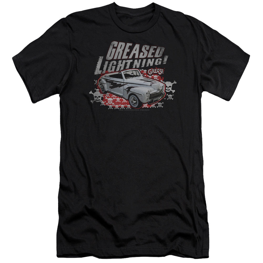 AN OFFCIALLY LICENSED GREASE GREASED LIGHTENING MEN'S PREMIUM SLIM FIT T-SHIRT BLACK
