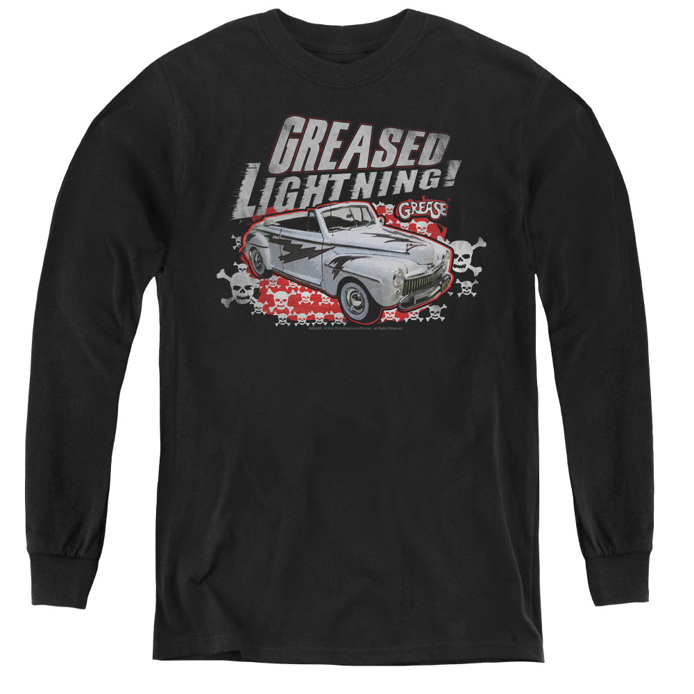 AN OFFCIALLY LICENSED GREASE GREASED LIGHTENING YOUTH LONG SLEEVE T-SHIRT BLACK