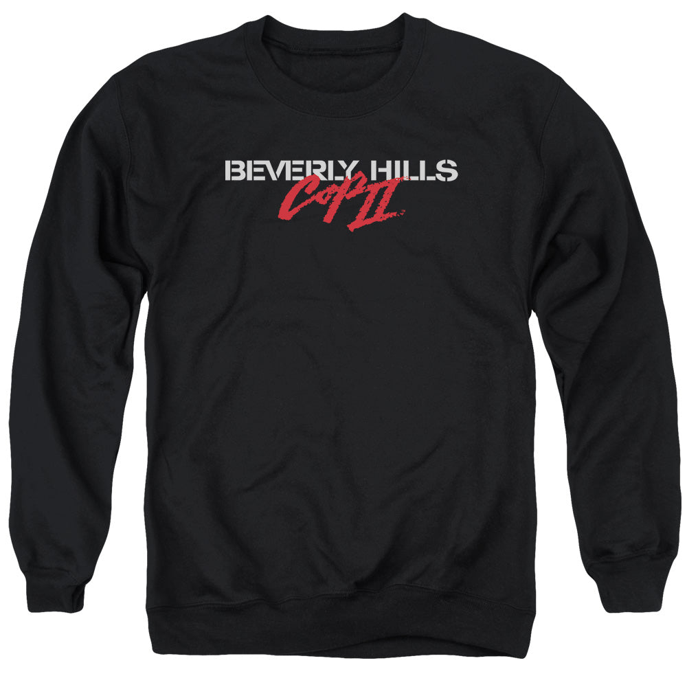 AN OFFCIALLY LICENSED BEVERLY HILLS COP II LOGO ADULT UNISEX CREWNECK SWEATSHIRT BLACK