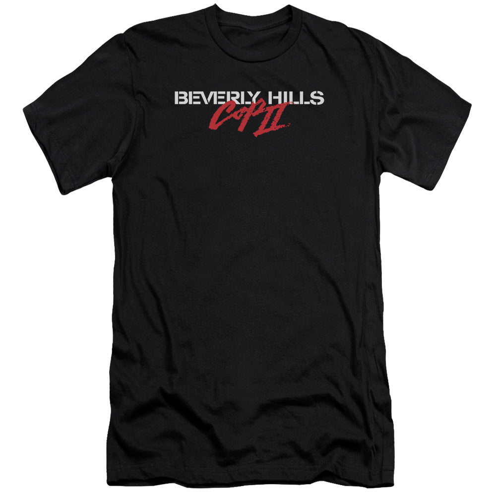 AN OFFCIALLY LICENSED BEVERLY HILLS COP II LOGO MEN'S PREMIUM SLIM FIT T-SHIRT BLACK