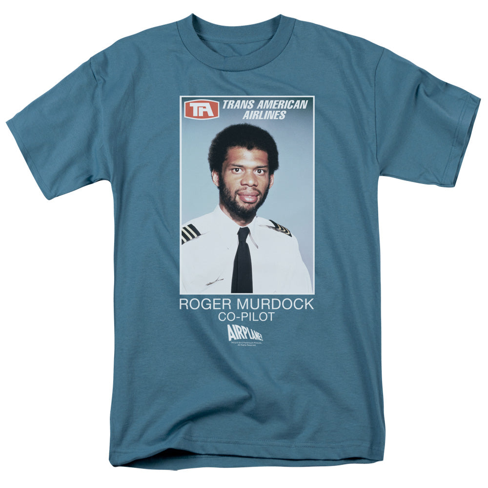 AN OFFCIALLY LICENSED AIRPLANE ROGER MURDOCK MEN'S REGULAR FIT T-SHIRT SLATE