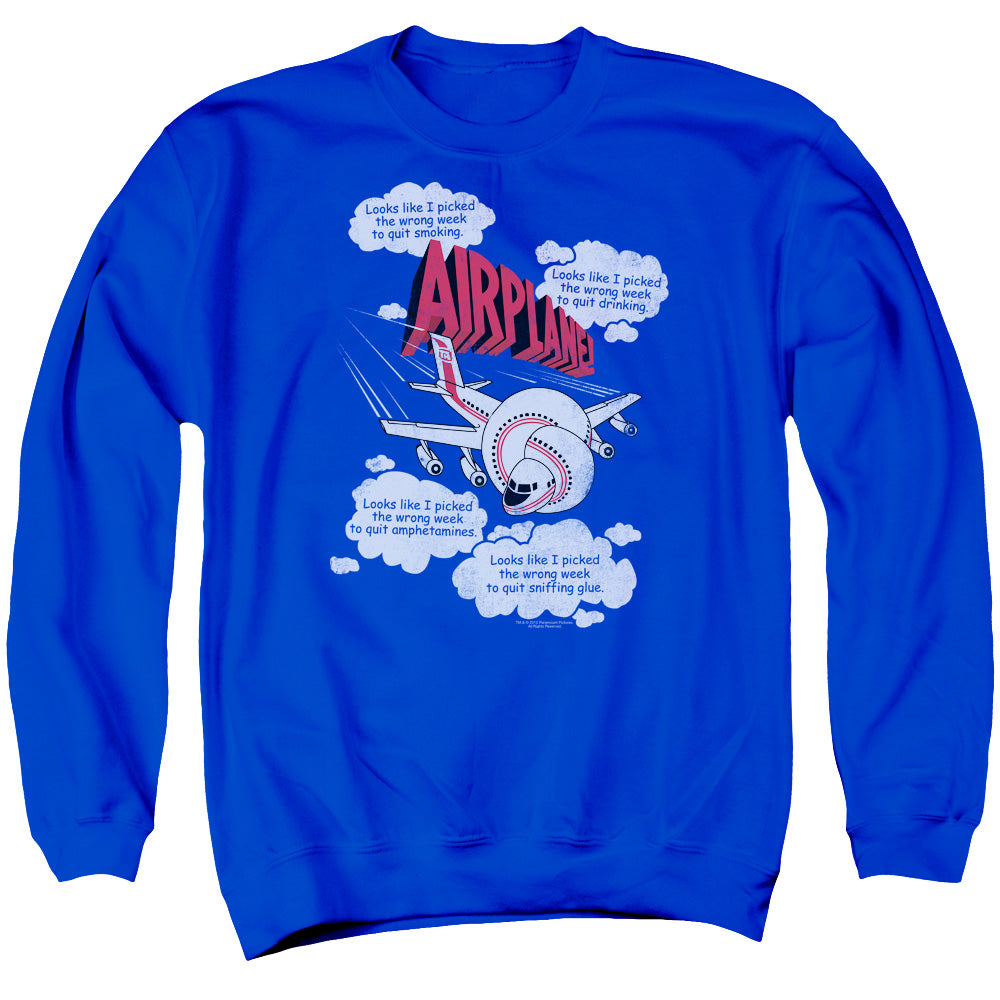 AN OFFCIALLY LICENSED AIRPLANE PICKED THE WRONG DAY ADULT UNISEX CREWNECK SWEATSHIRT ROYAL