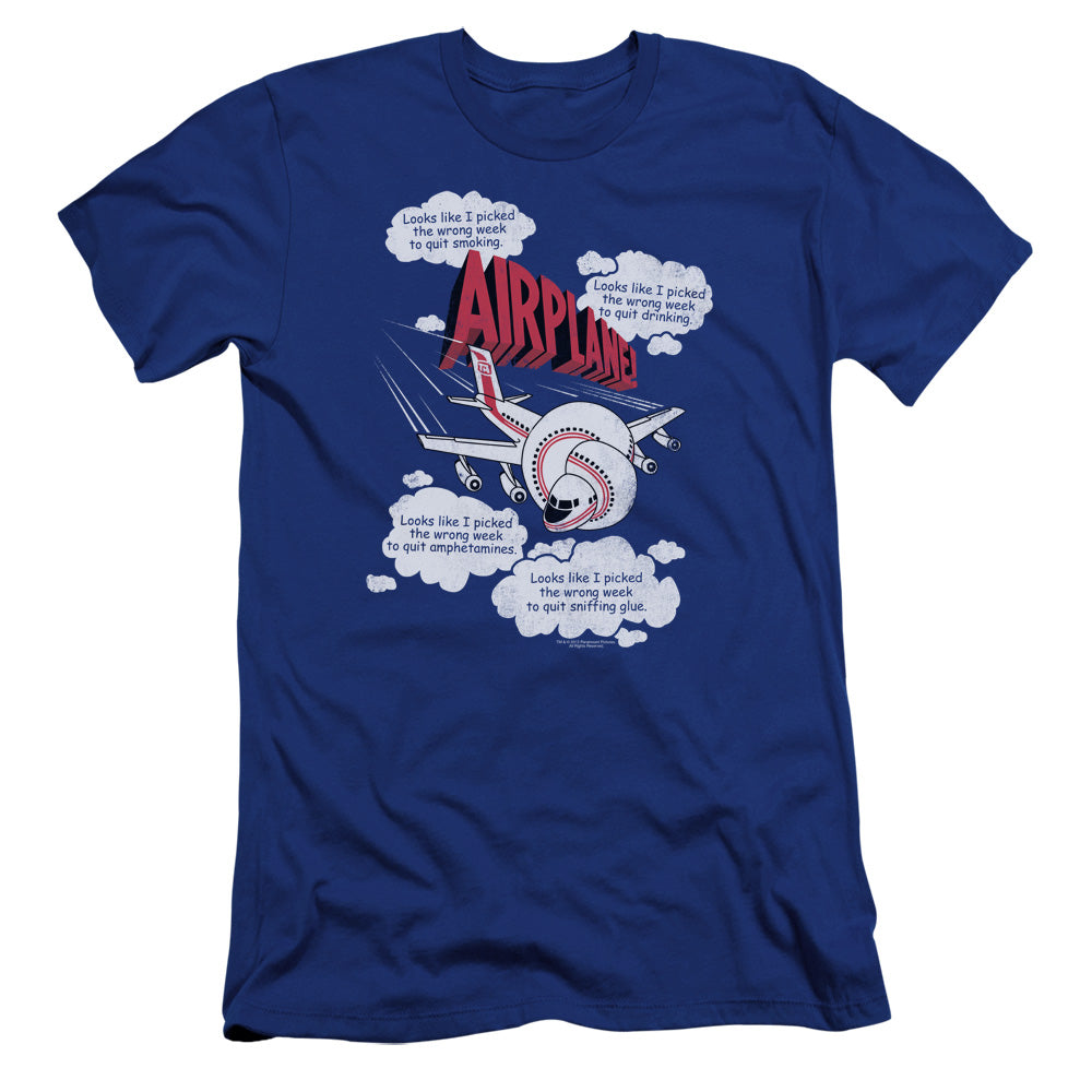 AN OFFCIALLY LICENSED AIRPLANE PICKED THE WRONG DAY MEN'S PREMIUM SLIM FIT T-SHIRT ROYAL