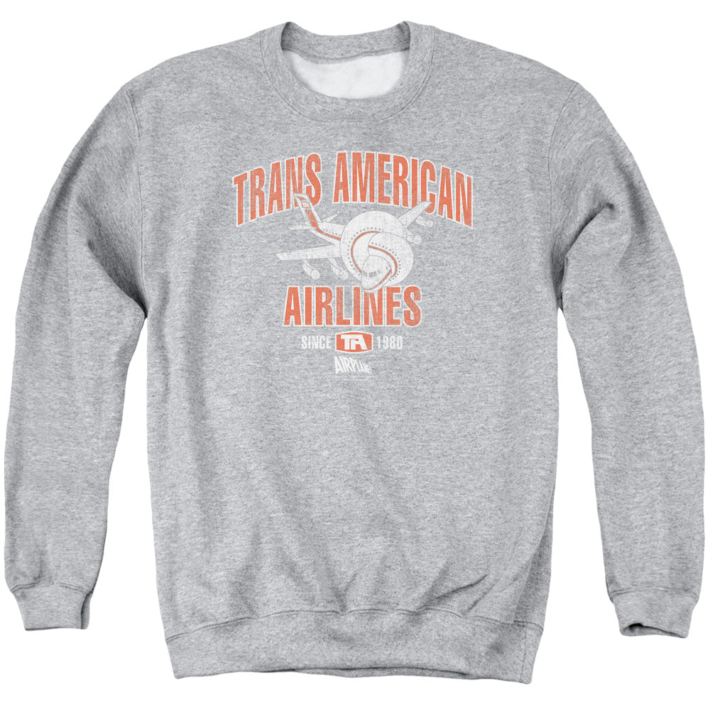 AN OFFCIALLY LICENSED AIRPLANE TRANS AMERICAN ADULT UNISEX CREWNECK SWEATSHIRT ATHLETIC HEATHER