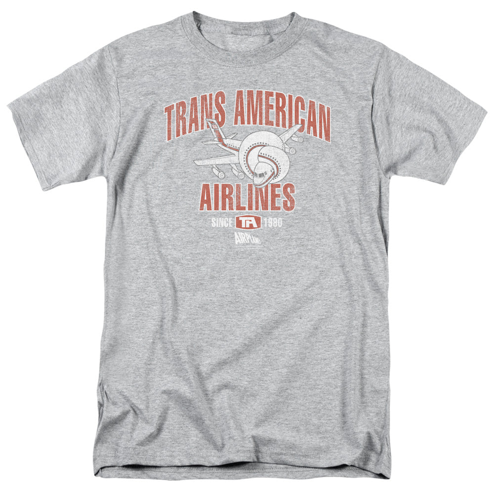 AN OFFCIALLY LICENSED AIRPLANE TRANS AMERICAN MEN'S REGULAR FIT T-SHIRT ATHLETIC HEATHER