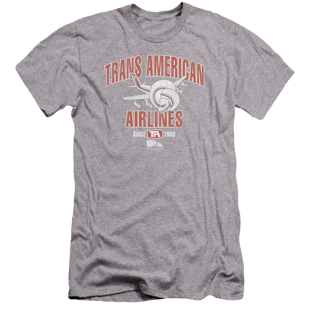 AN OFFCIALLY LICENSED AIRPLANE TRANS AMERICAN MEN'S PREMIUM SLIM FIT T-SHIRT ATHLETIC HEATHER
