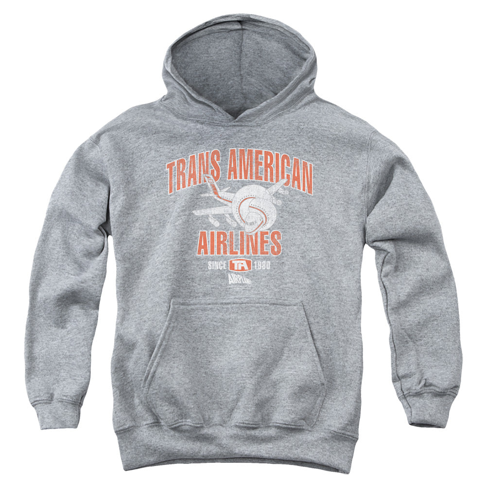 AN OFFCIALLY LICENSED AIRPLANE TRANS AMERICAN YOUTH HOODIE ATHLETIC HEATHER