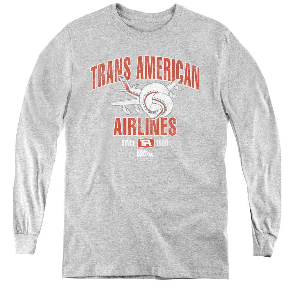AN OFFCIALLY LICENSED AIRPLANE TRANS AMERICAN YOUTH LONG SLEEVE T-SHIRT ATHLETIC HEATHER