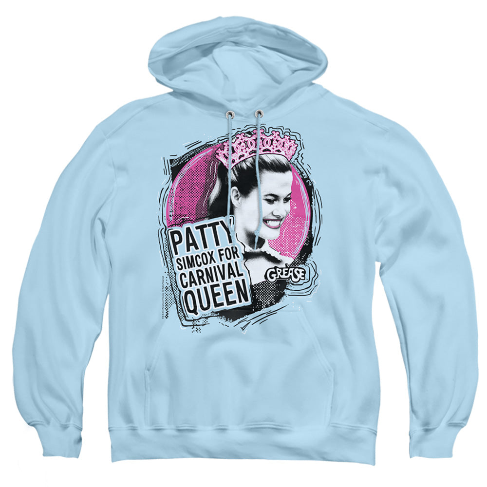 AN OFFCIALLY LICENSED GREASE CARNIVAL QUEEN ADULT UNISEX PULLOVER HOODIE LIGHT BLUE