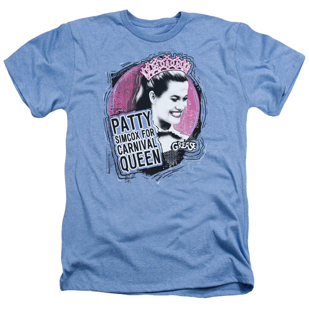 AN OFFCIALLY LICENSED GREASE CARNIVAL QUEEN MEN'S HEATHER T-SHIRT LIGHT BLUE