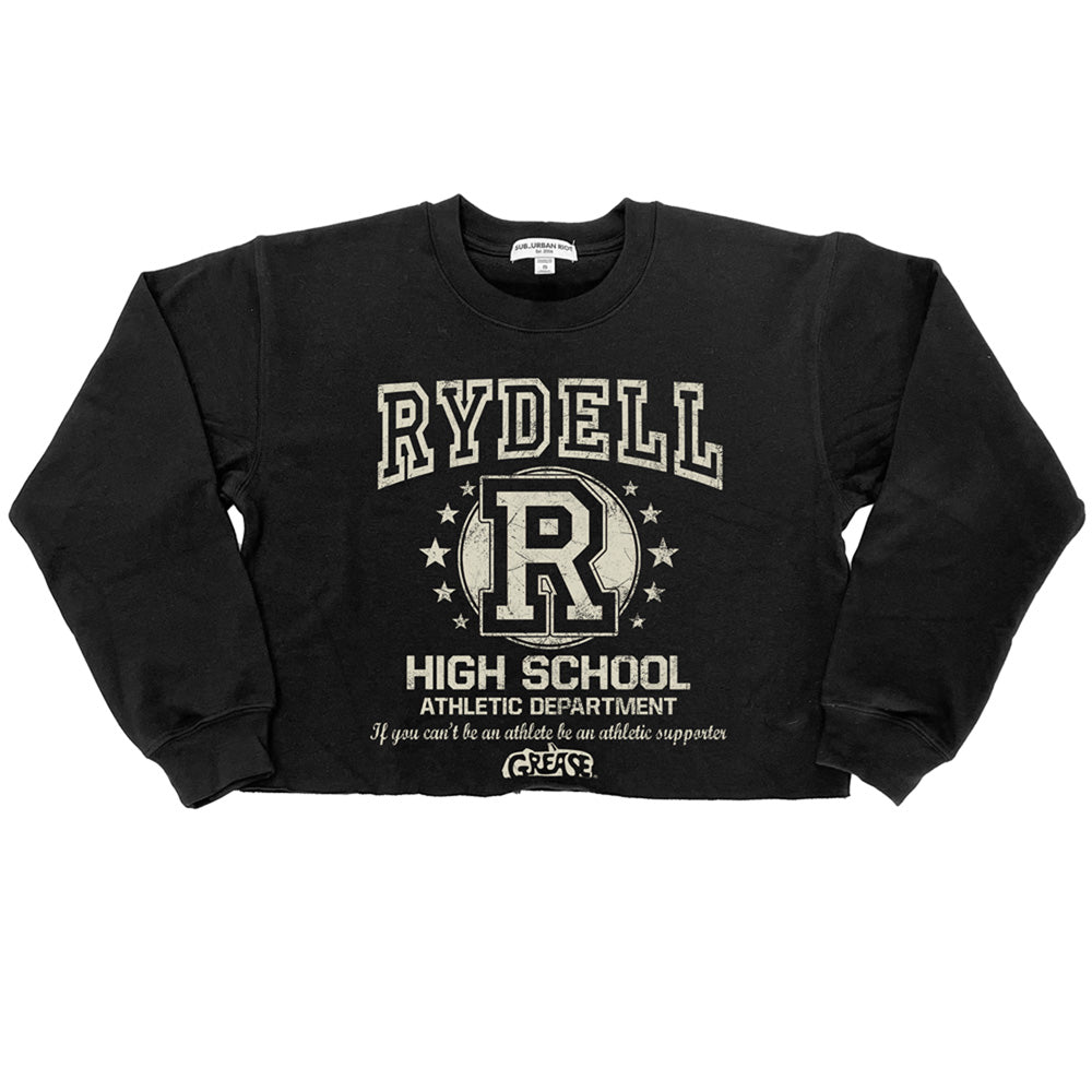 AN OFFCIALLY LICENSED GREASE RYDELL HIGH WOMEN'S CROP SWEATSHIRT BLACK