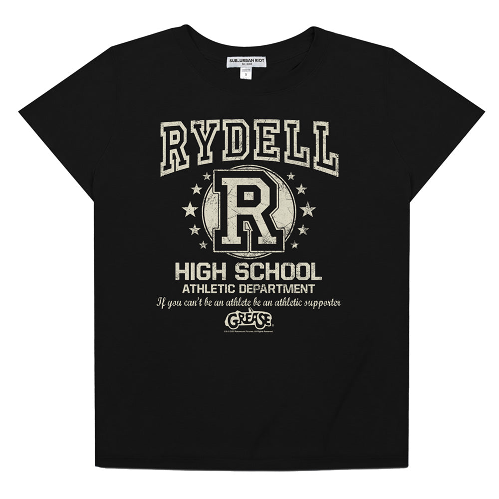 AN OFFCIALLY LICENSED GREASE RYDELL HIGH TRIBLEND JERSEY LOOSE TEE BLACK