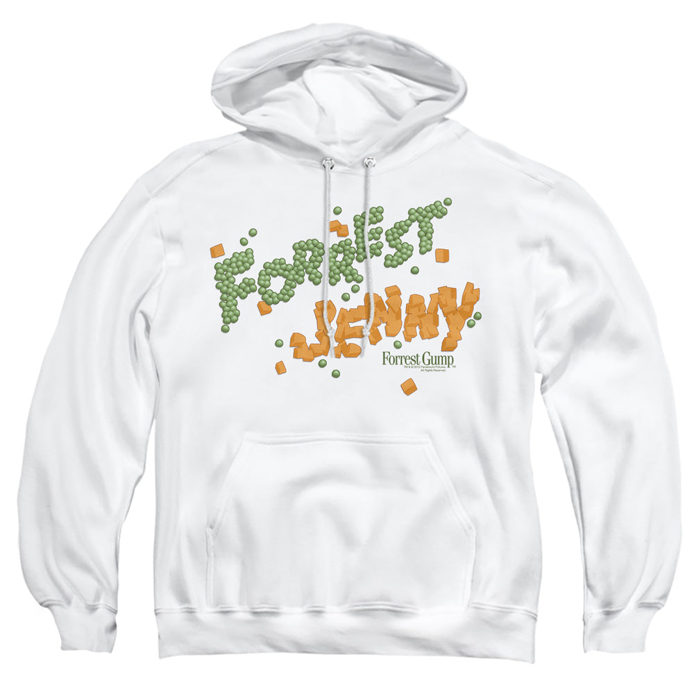 AN OFFCIALLY LICENSED FORREST GUMP PEAS AND CARROTS ADULT UNISEX PULLOVER HOODIE WHITE