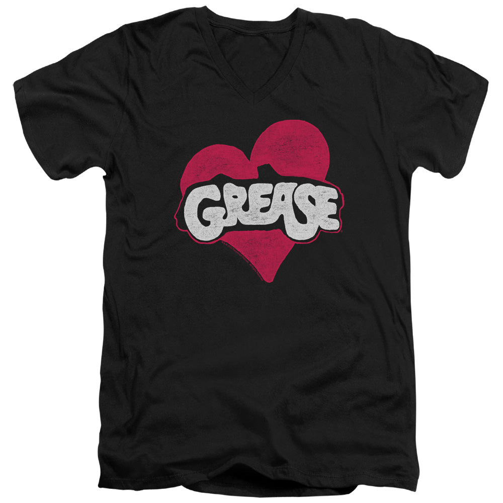 AN OFFCIALLY LICENSED GREASE HEART MEN'S V-NECK T-SHIRT BLACK