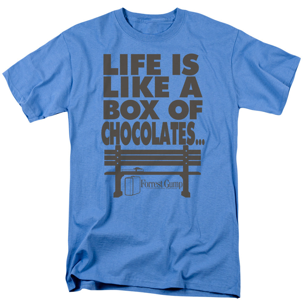 AN OFFCIALLY LICENSED FORREST GUMP LIFE MEN'S REGULAR FIT T-SHIRT CAROLINA BLUE