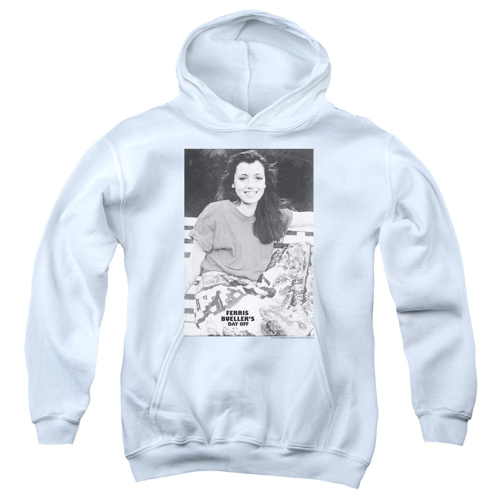 AN OFFCIALLY LICENSED FERRIS BUELLER SLOANE YOUTH HOODIE WHITE