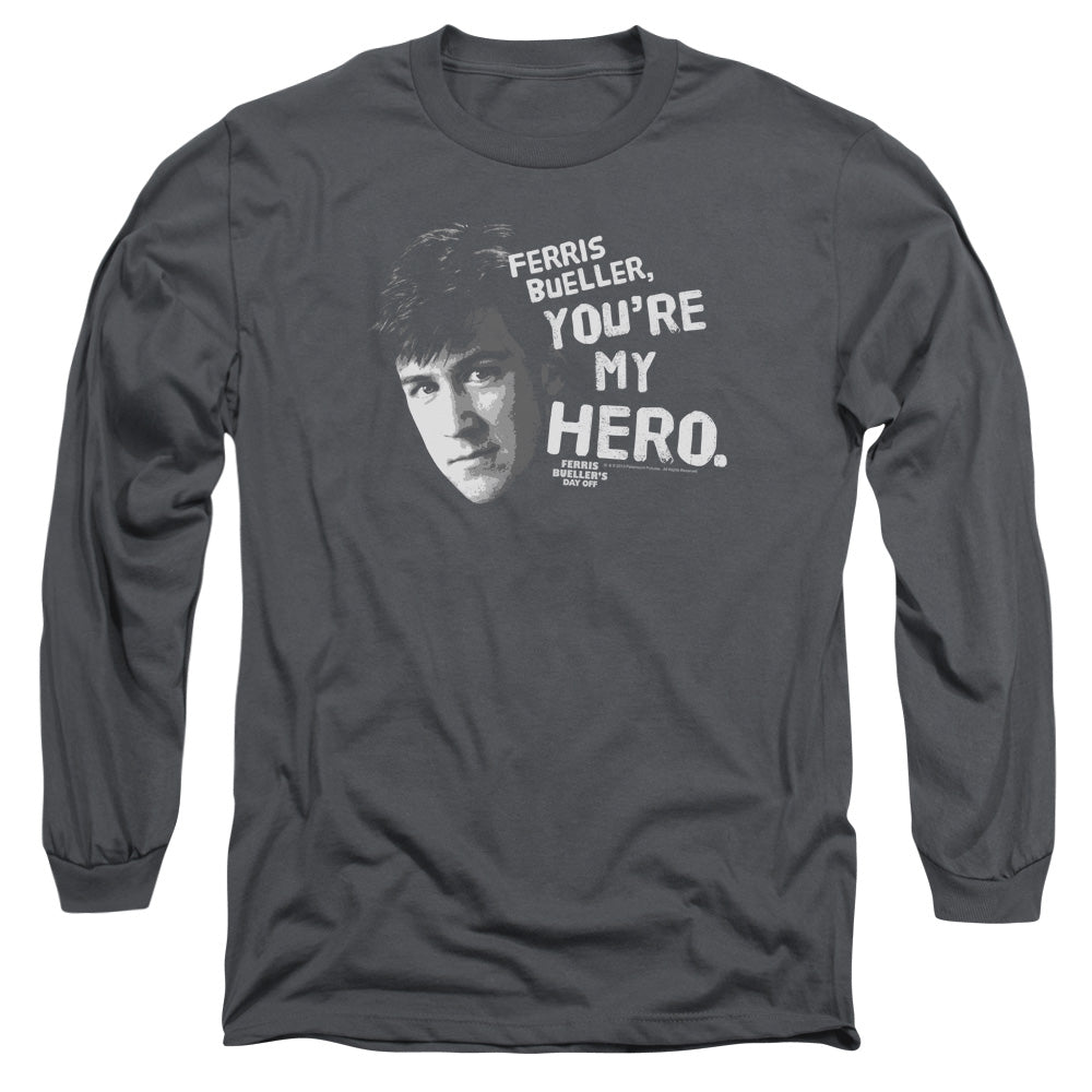 AN OFFCIALLY LICENSED FERRIS BUELLER MY HERO MEN'S LONG SLEEVE T-SHIRT CHARCOAL
