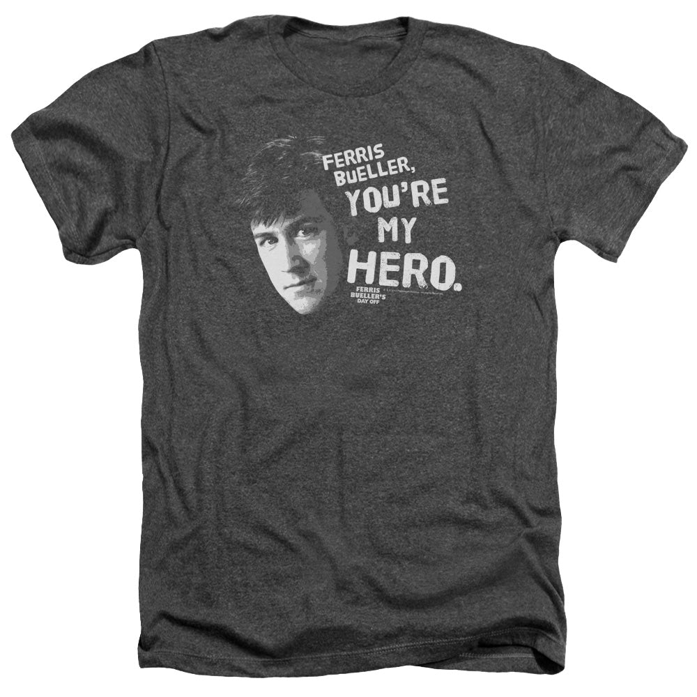 AN OFFCIALLY LICENSED FERRIS BUELLER MY HERO MEN'S HEATHER T-SHIRT CHARCOAL
