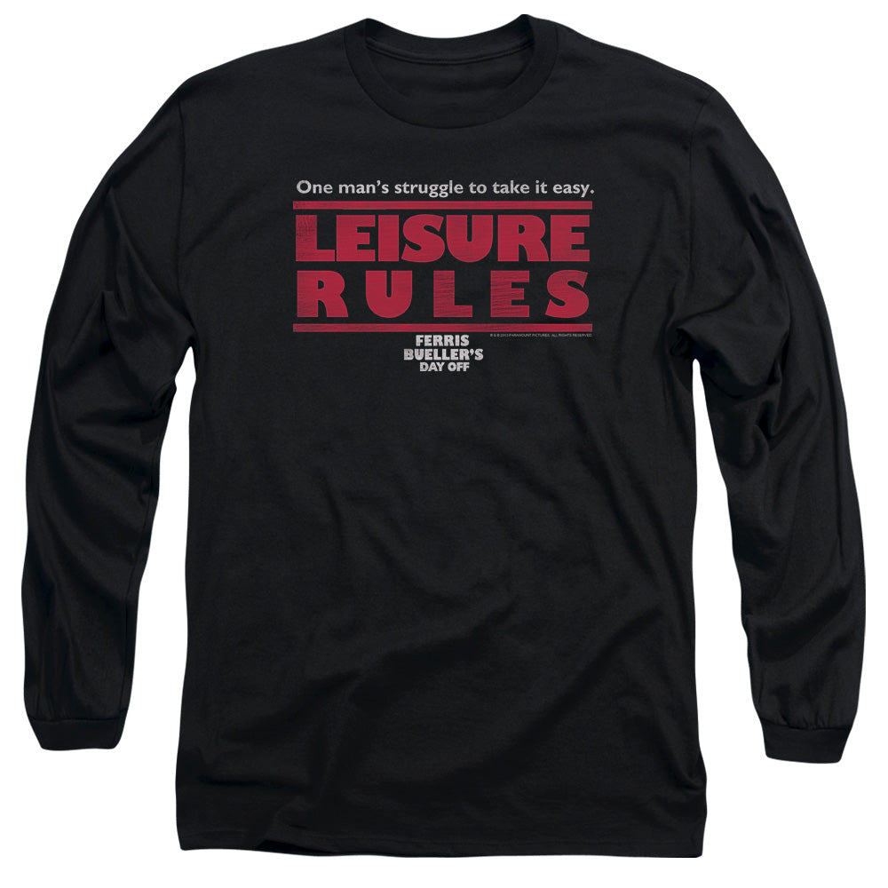 AN OFFCIALLY LICENSED FERRIS BUELLER LEISURE RULES MEN'S LONG SLEEVE T-SHIRT BLACK