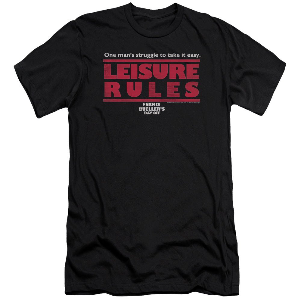 AN OFFCIALLY LICENSED FERRIS BUELLER LEISURE RULES MEN'S PREMIUM SLIM FIT T-SHIRT BLACK