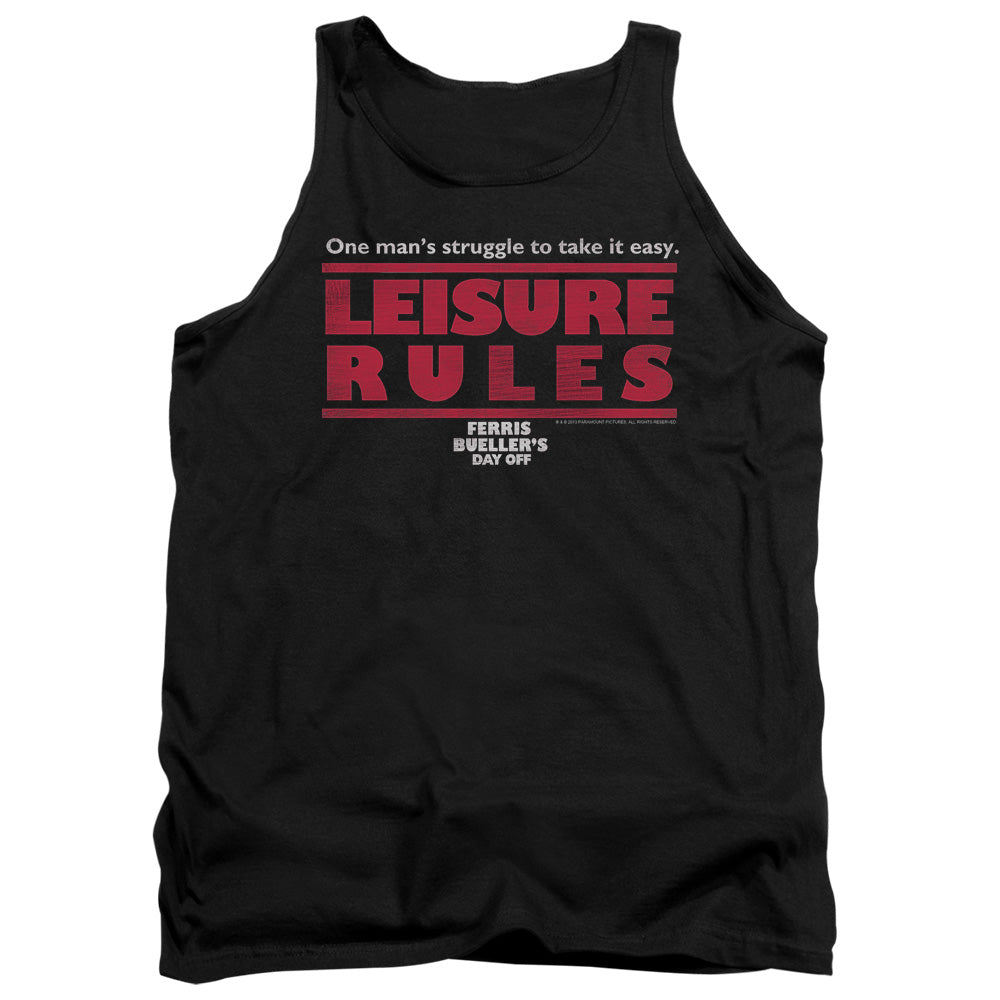AN OFFCIALLY LICENSED FERRIS BUELLER LEISURE RULES ADULT UNISEX TANK TOP BLACK