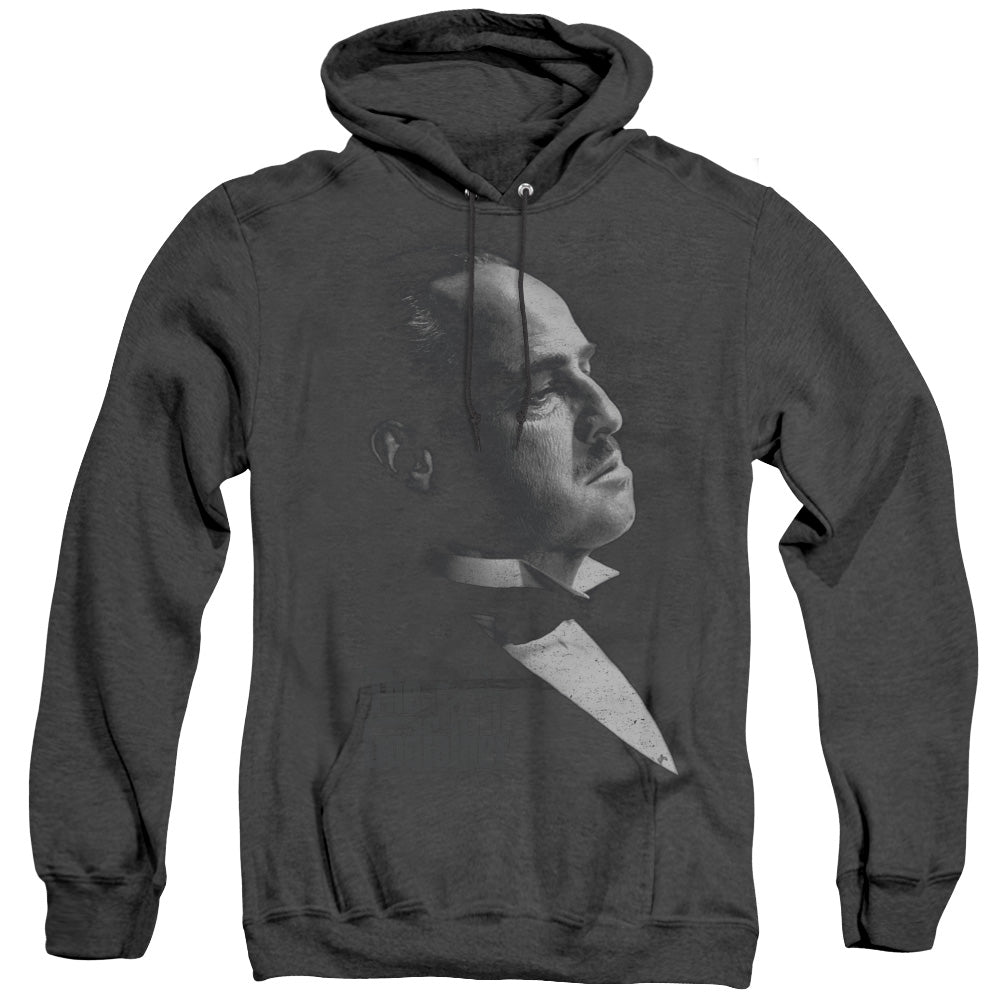 AN OFFCIALLY LICENSED GODFATHER GRAPHIC VITO ADULT UNISEX HEATHER PULLOVER HOODIE BLACK