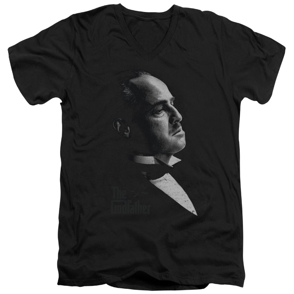 AN OFFCIALLY LICENSED GODFATHER GRAPHIC VITO MEN'S V-NECK T-SHIRT BLACK