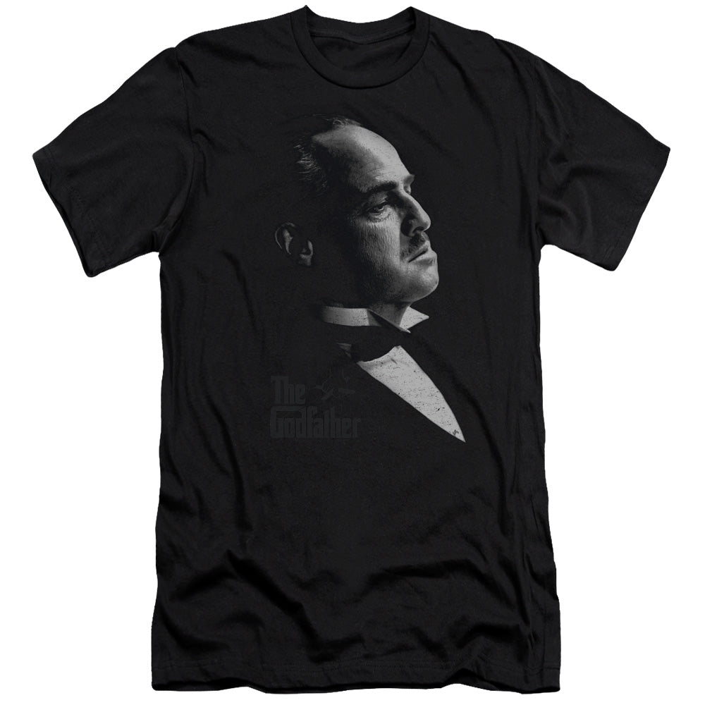 AN OFFCIALLY LICENSED GODFATHER GRAPHIC VITO MEN'S PREMIUM SLIM FIT T-SHIRT BLACK