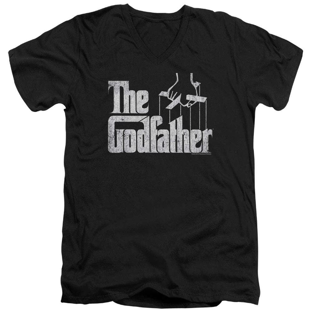 AN OFFCIALLY LICENSED GODFATHER LOGO MEN'S V-NECK T-SHIRT BLACK